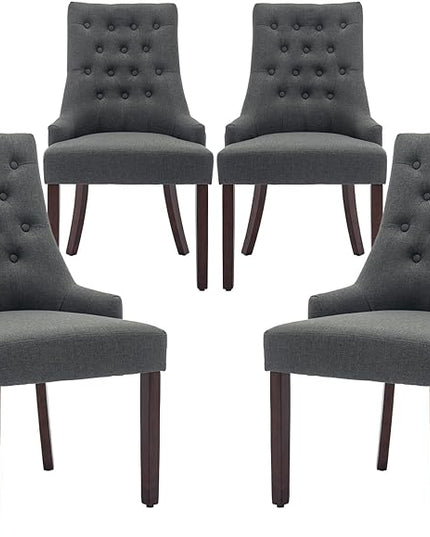COLAMY Wingback Upholstered Dining Chairs Set of 2, Fabric Side Dining Room Chairs with Tufted Button, Living Room Chairs for Home Kitchen- Dark Grey - LeafyLoom