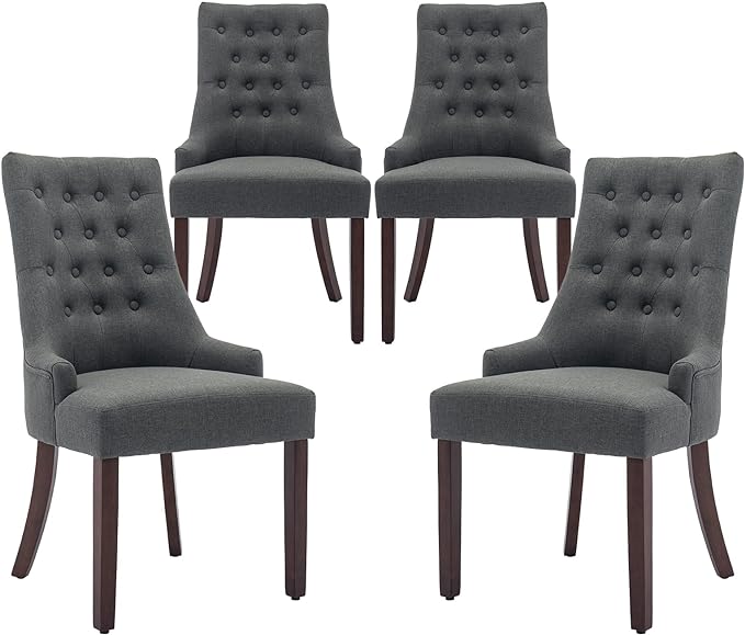 COLAMY Wingback Upholstered Dining Chairs Set of 2, Fabric Side Dining Room Chairs with Tufted Button, Living Room Chairs for Home Kitchen- Dark Grey - LeafyLoom