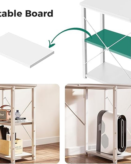 KKL 48 inch Small Computer Desk with Adjustable Monitor Stand, Home Office Desk & Workstation with Storage Shelves, Reversible Work Writing Study Table for Bedroom, White - LeafyLoom