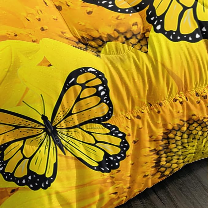 Kid Galloping Horse Comforter Sunflower Butterfly Cowhide Horse Bedding Set for Boys Girls Adult, 1 Comforter + 2 Pillowcases - LeafyLoom