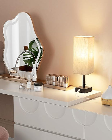 Pull Chain Small Table Lamp for Bedroom with USB Ports, 3 Color Temperature Bedside Lamp for Kid's Room Office - LeafyLoom