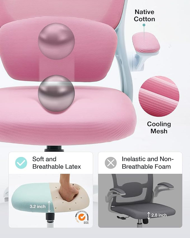 Ergonomic Office Chair with Tilt-Lock, Home Office Desk Chair with Auto Lumbar Support, High Back Mesh Desk Chair with Adjustable Headrest, Swivel Task Chair or Study Room Bedroom,Pink - LeafyLoom