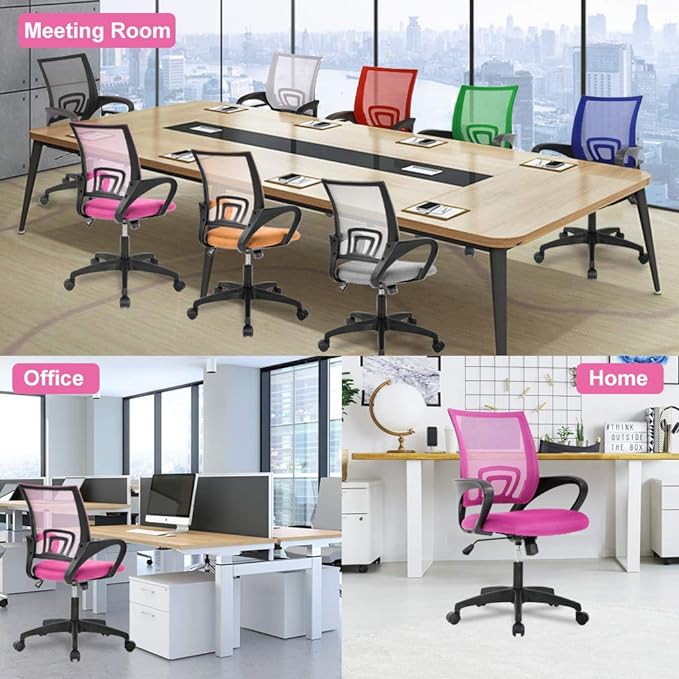 Ergonomic Office Chair Desk Chair Mesh Computer Chair with Lumbar Support Executive Rolling Swivel Adjustable Home Mid Back Task Chair for Women Adults, Pink - LeafyLoom