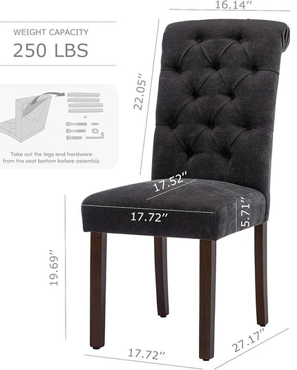 COLAMY Button Tufted Dining Chairs Set of 4, Parsons Upholstered Fabric Dining Room Chairs Kitchen Chairs with Wood Legs and Padded Seat, Black - LeafyLoom