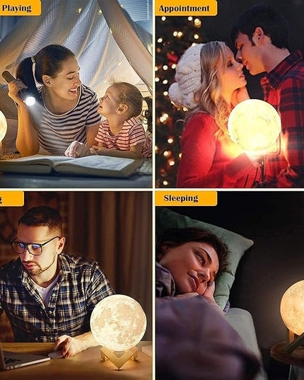 CPLA Moon Lamp for Adults Kids, Moon Night Light LED 3D Printing Moon Light with Stand & Remote/Touch Control and USB Rechargeable 7.1 inch (Large Size) - LeafyLoom