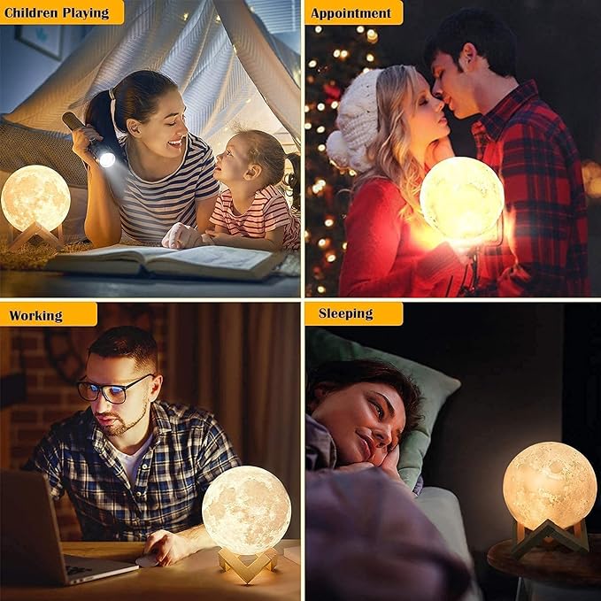 CPLA Moon Lamp for Adults Kids, Moon Night Light LED 3D Printing Moon Light with Stand & Remote/Touch Control and USB Rechargeable 7.1 inch (Large Size) - LeafyLoom