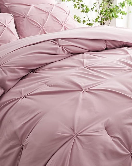 Ubauba 7pc Full Size Comforter Sets with Sheets for Girls, Pinched Pleat 7 Piece Bed in a Bag Blush Bed Set with Comforter, Pintuck All Season Bedding Sets (Pink,Full) - LeafyLoom