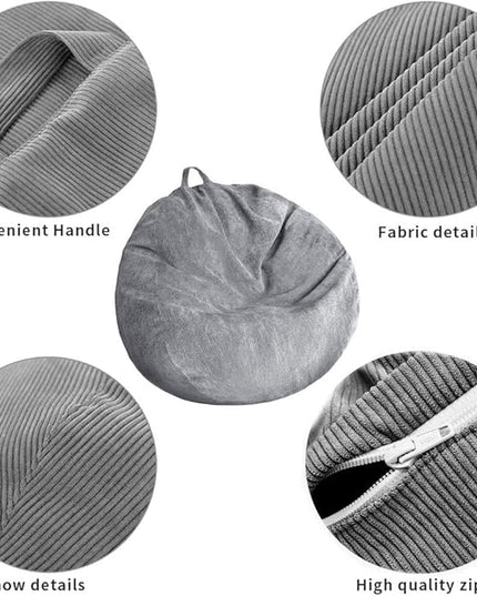 Stuffed Animal Storage Bean Bag Chair Cover (No Filler) Washable Ultra Soft Corduroy Bean Bag Cover for Organizing Plush Toys or Textile, Sack Bean Bag for Adults, Teens - LeafyLoom