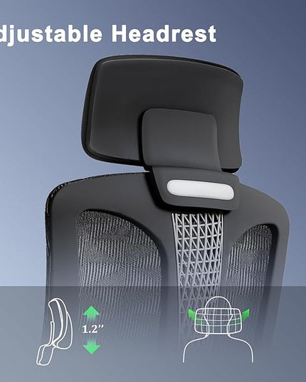 Ergonomic mesh Office Chair, Computer Desk Chair with 3D Armrests, Adjustable Lumbar Cushion & 2D Headrest, Black High Back office chair with Tilt Function, Mesh Backrest & Seat - LeafyLoom