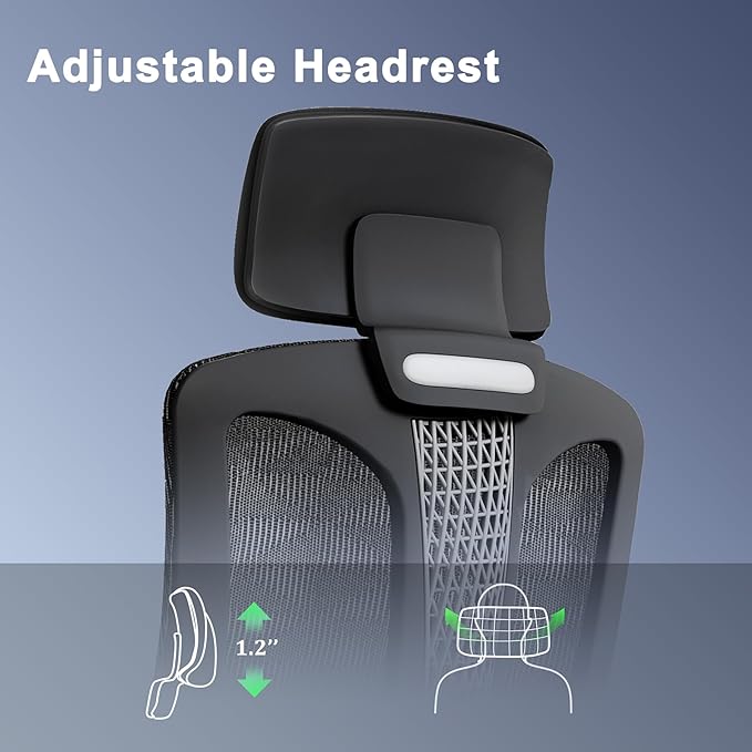 Ergonomic mesh Office Chair, Computer Desk Chair with 3D Armrests, Adjustable Lumbar Cushion & 2D Headrest, Black High Back office chair with Tilt Function, Mesh Backrest & Seat - LeafyLoom