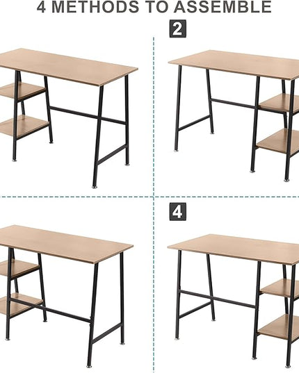 VECELO 43 Inch Home Office Computer Easy to Assemble Simple Table Modern Student Study Desk,Water Proof, Oak+black leg - LeafyLoom