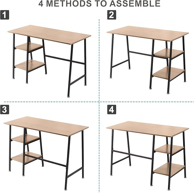 VECELO 43 Inch Home Office Computer Easy to Assemble Simple Table Modern Student Study Desk,Water Proof, Oak+black leg - LeafyLoom