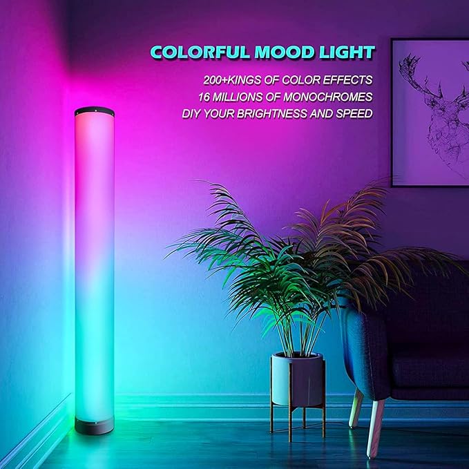 RGB Floor Lamp 2 Pack, Color Changing Corner Lamps Music Sync with Remote & Smart App Control, Modern LED Floor Lamps 1600 Million Dimmable, 200+ Scene Modes Standing Lamp for Bedroom/Living Room - LeafyLoom