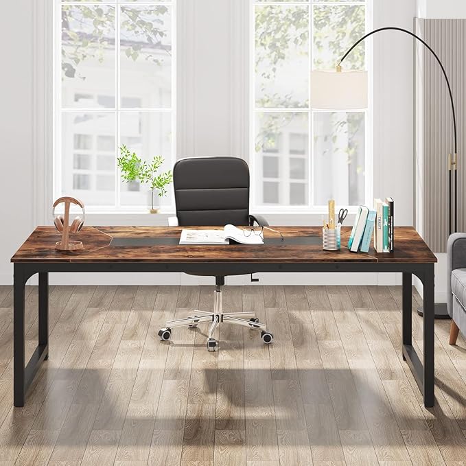 Tribesigns Modern Computer Desk, 78.7 x 39.4 inch X Large Executive Office Desk Computer Table Study Writing Desk Workstation for Home Office,Rustic/Black - LeafyLoom