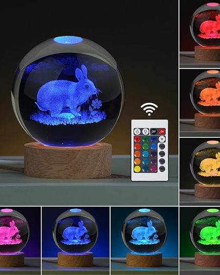 Easter Bunny Lamp Things for Teen Girls, Large 3D Bunny Night Light, Crystal Rabbit Lamp 16 Color Changing with Remote Control for Bedroom Decor, Night Light Bunny with Flowers - LeafyLoom