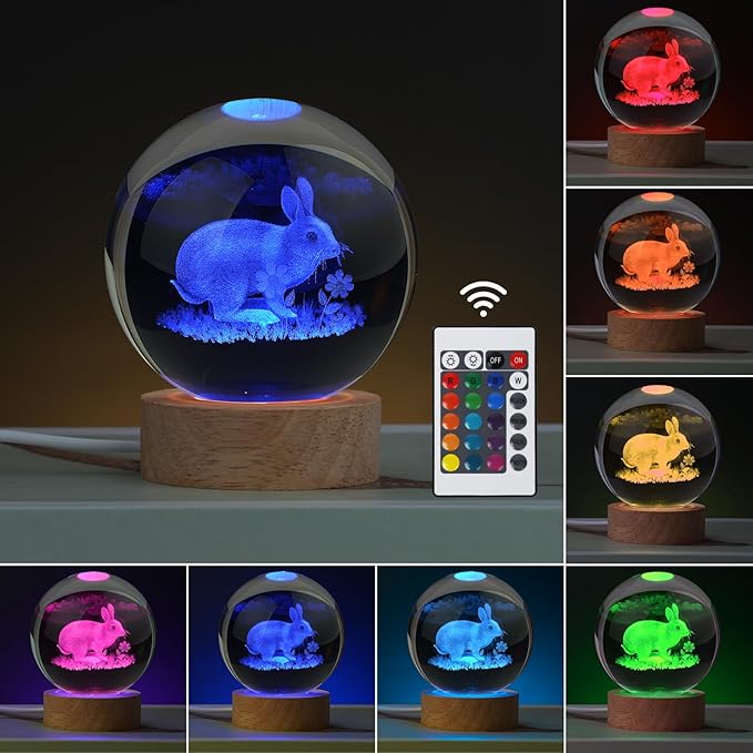 Easter Bunny Lamp Things for Teen Girls, Large 3D Bunny Night Light, Crystal Rabbit Lamp 16 Color Changing with Remote Control for Bedroom Decor, Night Light Bunny with Flowers - LeafyLoom