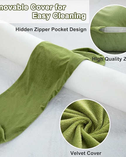 Body Pillow, Memory Foam Round Body Pillows for Adults, Firm Long Bolster Pillow for Bed, Cylinder Tube Roll Pillow with Velvet Cover, 47x7.87 Inches, Green - LeafyLoom