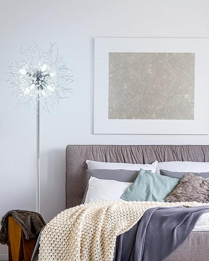 Airposta Crystal Floor Lamp for Bedroom, Floor Lamp for Living Room, Elegant Standing Lamp, 69" Tall Pole Lamp, Modern Floor Lamp for Room Decor, 32 Firework Crystal Harnesses Included, Chrome Finish - LeafyLoom