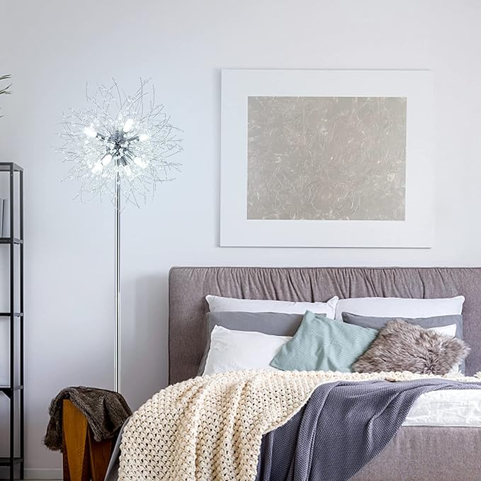 Airposta Crystal Floor Lamp for Bedroom, Floor Lamp for Living Room, Elegant Standing Lamp, 69" Tall Pole Lamp, Modern Floor Lamp for Room Decor, 32 Firework Crystal Harnesses Included, Chrome Finish - LeafyLoom