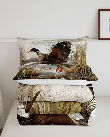 Mallard Duck Bedding Set Boys Girls Wild Duck Hunting Comforter Set for Kids Women Men Soft Lodge Cabin Farmhouse Comforter Quilt Room Decor Queen Size Duvet Set Boys - LeafyLoom
