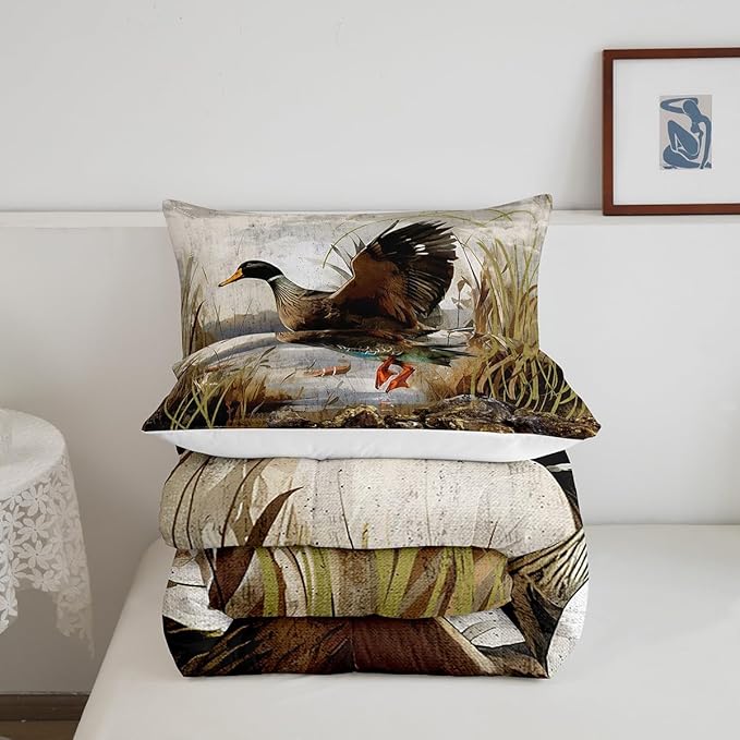 Mallard Duck Bedding Set Boys Girls Wild Duck Hunting Comforter Set for Kids Women Men Soft Lodge Cabin Farmhouse Comforter Quilt Room Decor Full Size Duvet Set Boys - LeafyLoom