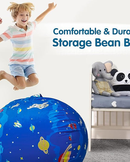 Lukeight Stuffed Animal Storage Bean Bag Chair Cover for Kids, Zipper Beanbag Chair Cover for Organizing Toddler & Kids' Rooms Plush Toys (Outer Space Velvet, X-Large) - LeafyLoom