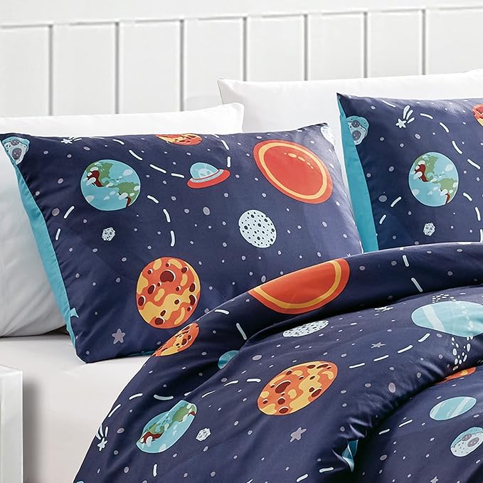 for Kids My Universe Hearts 4-Piece Comforter Set - Beautiful Motif Design Bedding Set with Embrodery Print - LeafyLoom