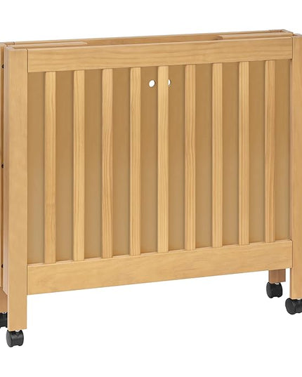 Babyletto Origami Mini Portable Crib Folding with Wheels in Honey, 2 Adjustable Mattress Positions, Greenguard Gold Certified - LeafyLoom