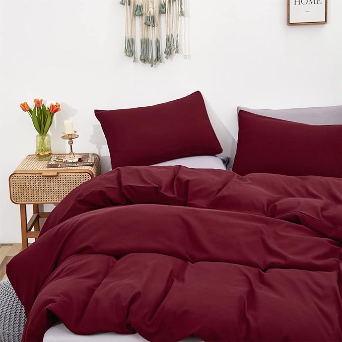 Burgundy Comforter Full Size Dark Red Bedding Set Soft Pure Burgundy Comforter Set Durable Burgundy 3 PCs Bed Set 1 Comforter with 2 Pillowcases - LeafyLoom