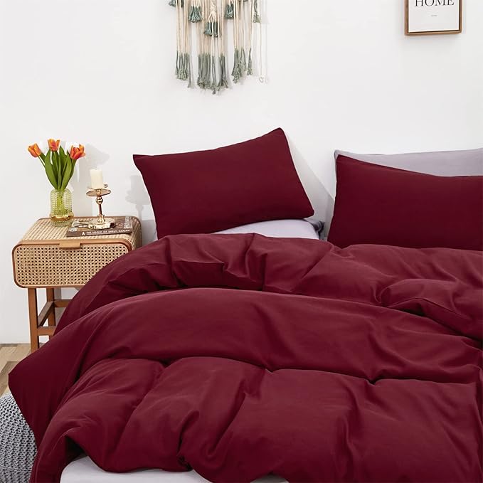 Burgundy Comforter Set King Size Dark Red Bedding Set Pure Burgundy Beddig Soft Durable Quilt Set Women Durable Lightweight Plain Burgundy Blanket Men Breathable Dark Red Bed Comforter Set - LeafyLoom
