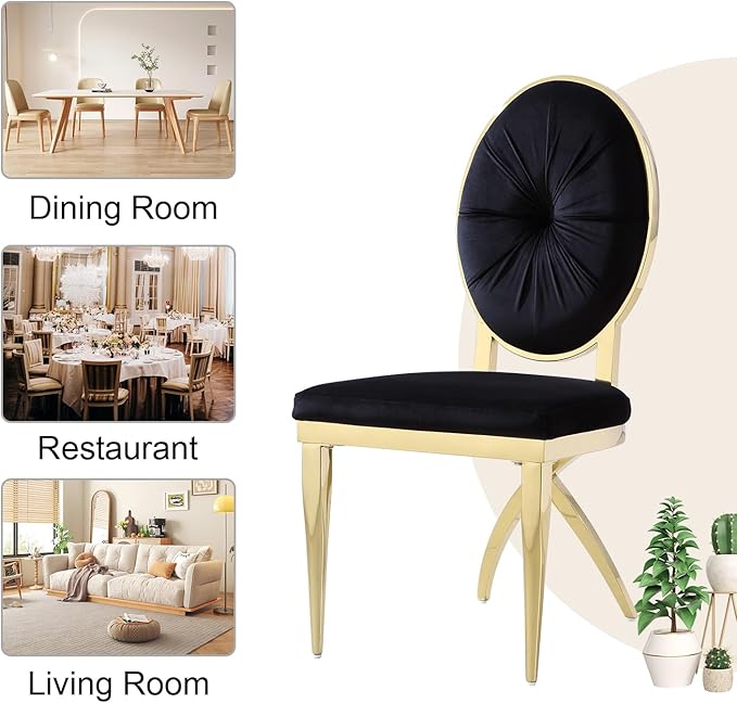 ACEDÉCOR Black and Gold Dining Chairs, Velvet Upholstered Dining Room Chair with Oval Back & Gold Unique Legs, Mid-Century Modern Armless Chair Set of 10 - LeafyLoom