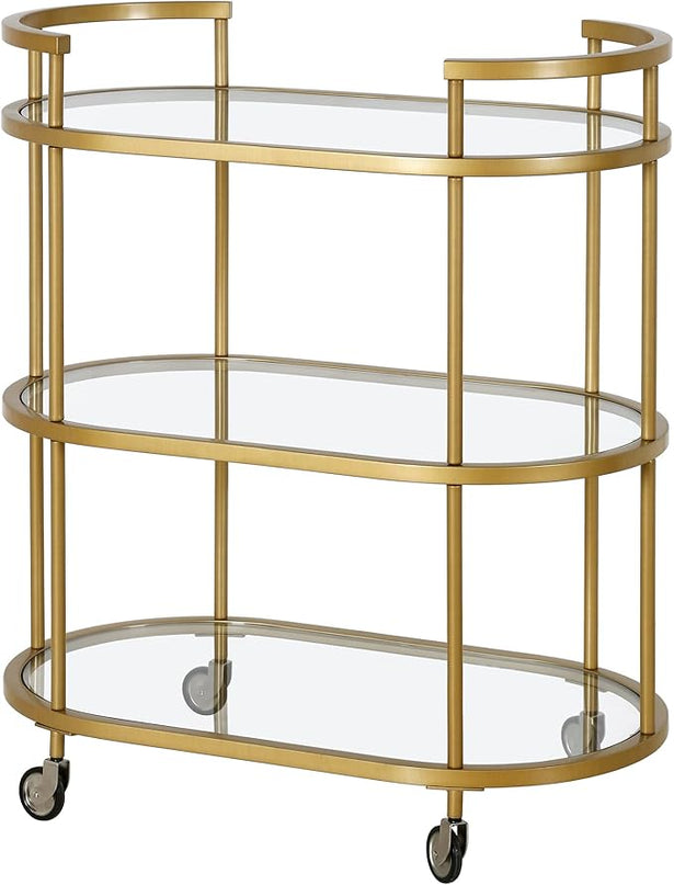 Henn&Hart 30" Wide Oval Bar Cart in Brass, Bar Carts for the Home - LeafyLoom