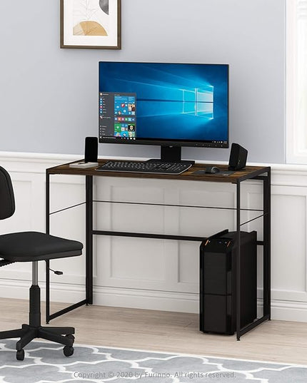 Furinno Riau No Tool/No Assembly/Folding Metal Frame Computer Desk, Rustic Oak/Black, 39 Inch - LeafyLoom