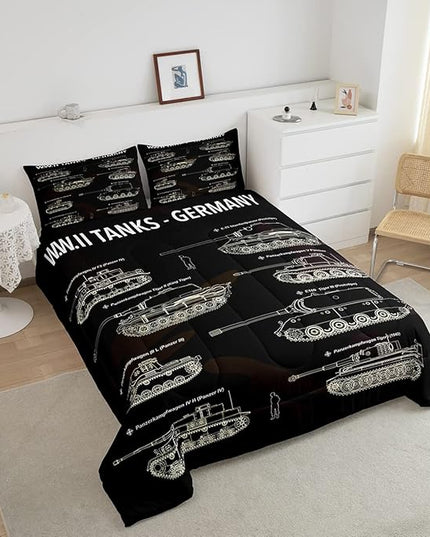 Tank Comforter Set Twin, War Theme Bedding Set, Soldier Dirt Bike Camouflage Army Acting Down Comforter For Kid Boy Teen Men,Camo Vintage Style Quilt Set, Military Vehicle Duvet Set Room Decor - LeafyLoom