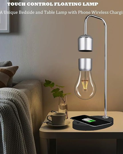 Magnetic Levitating Lamp with Wireless Phone Charger for iPhone Pro Max Floating Light Bulb LED Night Light Table Lamp Levitation Desk Lamp for Christmas Gift Bedroom Office Decoration - LeafyLoom