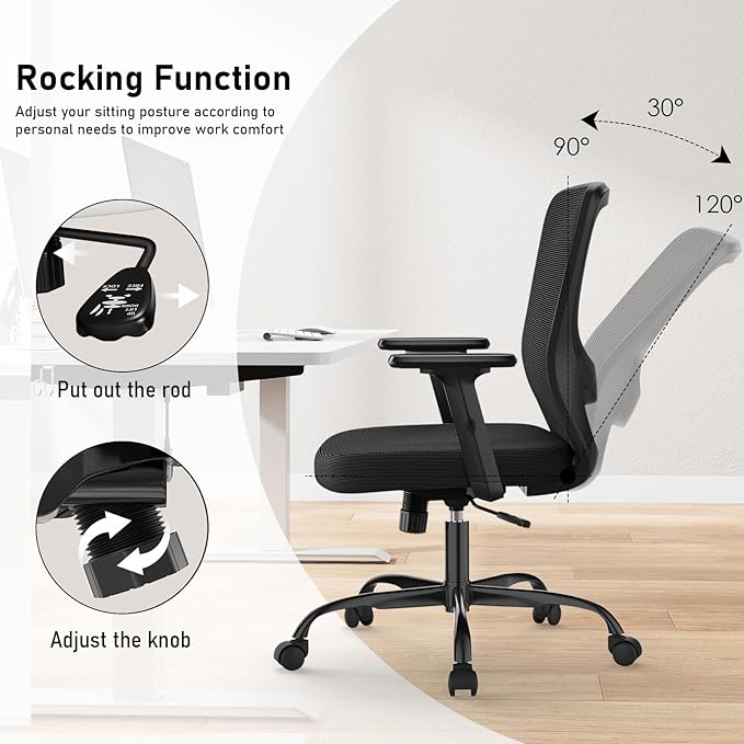Office Chair, Ergonomic Desk Chair with Adjustable High Back, Breathable Mesh Computer Chair with Adjustable Armrests, Rolling Swivel Comfy Task Chairs, Executive Chair for Home Office - LeafyLoom