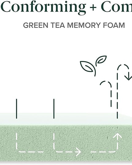 ZINUS 12 Inch Green Tea Memory Foam Mattress [New Version], Queen, Fiberglass free, Medium Firm Feel, Zoned Pressure Relief, Certified Safe Foams & Fabric, Mattress in A Box - LeafyLoom
