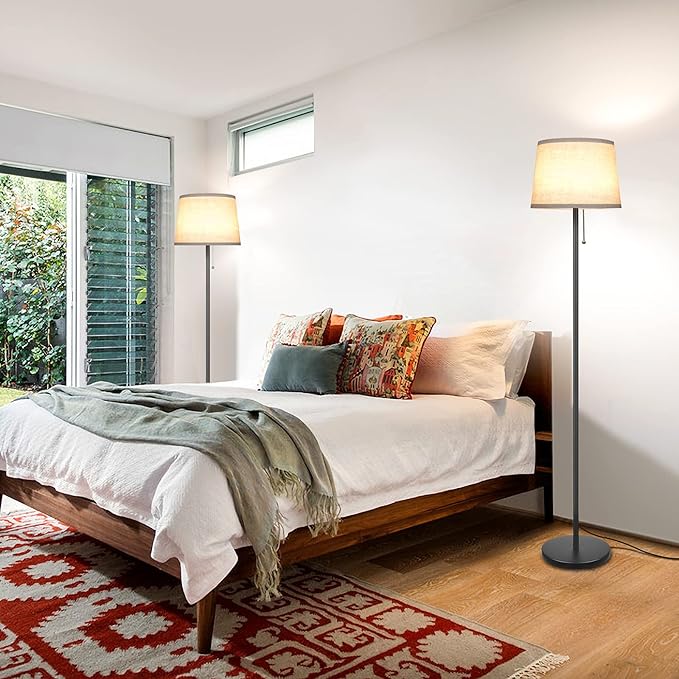 Floor Lamp for Living Room, Modern Standing Lamps with Linen Shade, Simple Design Pole Lamps Tall Floor Lamp for Bedroom, Bulb not Included - LeafyLoom