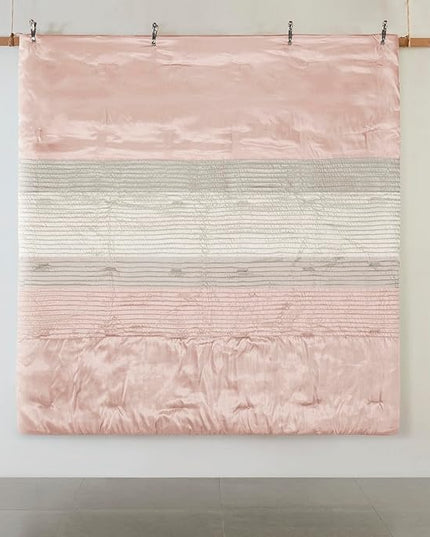 Madison Park Amherst Faux Silk Comforter Set-Casual Contemporary Design All Season Down Alternative Bedding, Matching Shams, Bedskirt, Decorative Pillows, Queen (90 in x 90 in), Blush/Taupe 7 Piece - LeafyLoom
