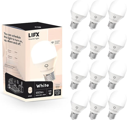 LIFX White A19 WiFi Smart LED Light Bulb, Dimmable, No Hub Required, Works with Alexa and Apple Home Kit, Hey Google, 2700k Warm White, 650 Lumens, 25,000-hour Lifetime, L3A19LW06E26US/12, 12 Pack LIFX
