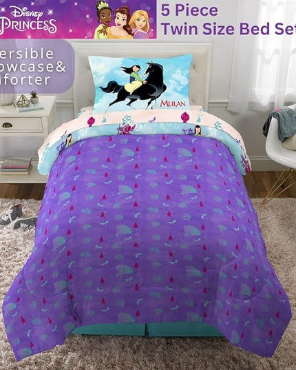 Franco Disney Princess Mulan Kids Bedding Super Soft Microfiber Comforter and Sheet Set, 4 Piece Twin Size, (Official Licensed Product) - LeafyLoom