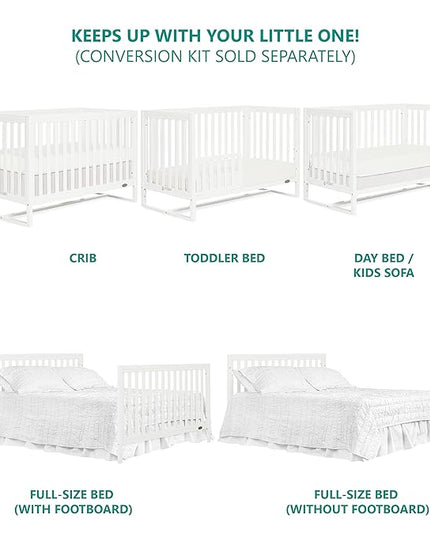 Arlo 5-in-1 Convertible Crib in White, JPMA Certified, 3 Mattress Height Settings, Non-Toxic Finish, Made of Sustainable and Sturdy Pinewood - LeafyLoom