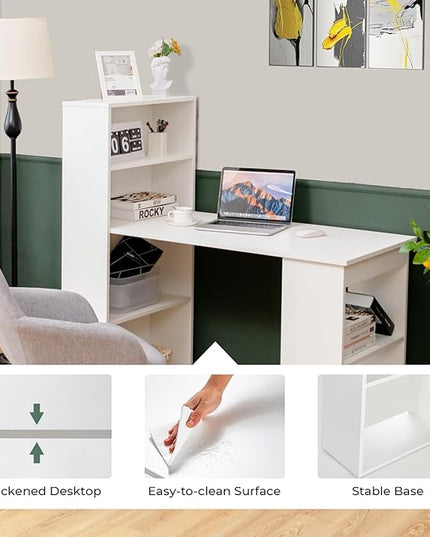 Computer Desk with Shelves, White - LeafyLoom