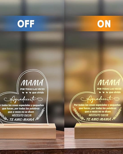 Regalos para Mamá, Gifts for Mom in Spanish, Regalo De Cumpleaños Para Madre- Engraved Wooden Base Lamp Presents- Regalos Para Mujer, Mama Gifts - LeafyLoom