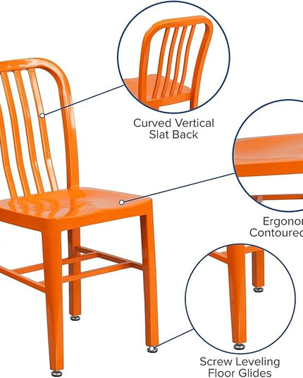 Flash Furniture Commercial Grade Orange Metal Indoor-Outdoor Chair - LeafyLoom