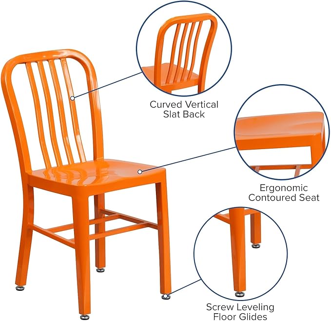 Flash Furniture Commercial Grade Orange Metal Indoor-Outdoor Chair - LeafyLoom