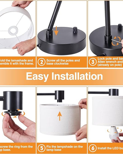 Luvkczc Table Lamp for Bedroom Set of 2 with USB C+A Ports, Fully Stepless Dimmable Bedside Lamp with Linen Lampshade, Contemporary Lamp for Living Room Reading Office, 2 LED Bulbs Included (Black) - LeafyLoom