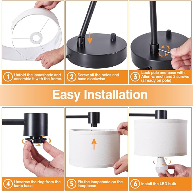 Luvkczc Table Lamp for Bedroom Set of 2 with USB C+A Ports, Fully Stepless Dimmable Bedside Lamp with Linen Lampshade, Contemporary Lamp for Living Room Reading Office, 2 LED Bulbs Included (Black) - LeafyLoom