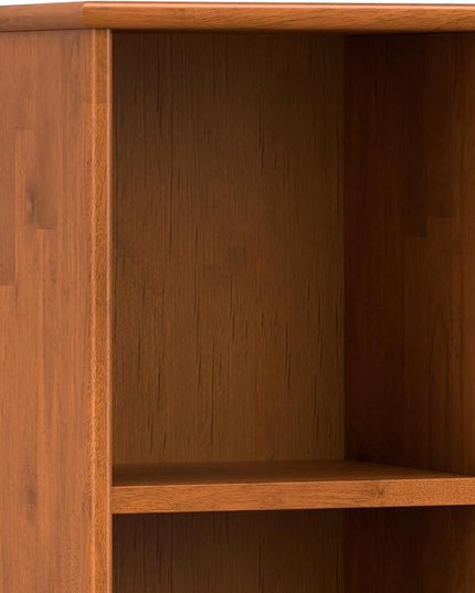 SIMPLIHOME Draper SOLID HARDWOOD 57 inch Wide Mid Century Modern 8 Cube Storage Sofa Table in Teak Brown for The Living Room, Study Room and Office - LeafyLoom