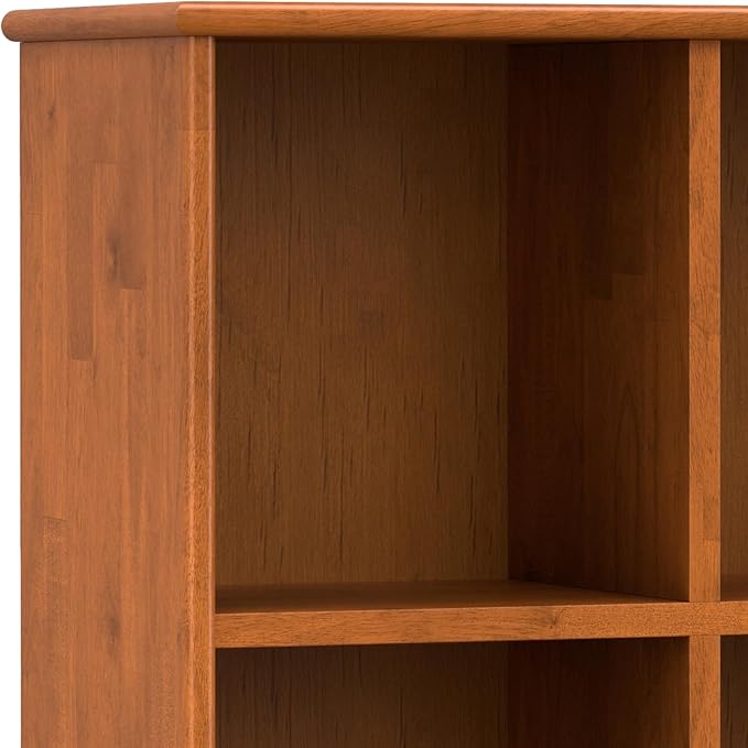 SIMPLIHOME Draper SOLID HARDWOOD 57 inch Wide Mid Century Modern 8 Cube Storage Sofa Table in Teak Brown for The Living Room, Study Room and Office - LeafyLoom